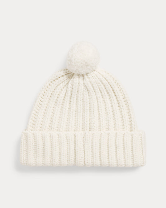 Rib-Knit Hat with Polo Bear and Pom-Pom
