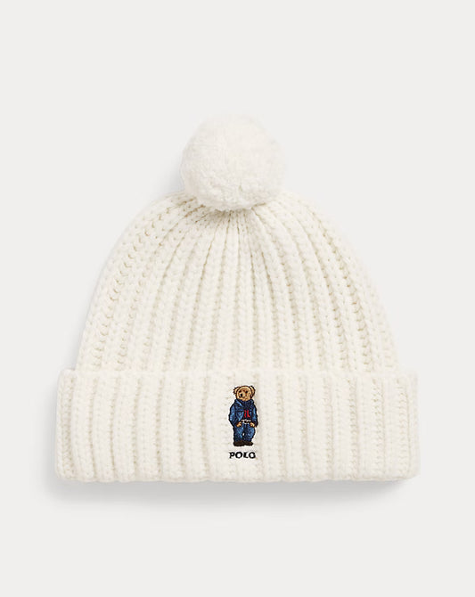 Rib-Knit Hat with Polo Bear and Pom-Pom